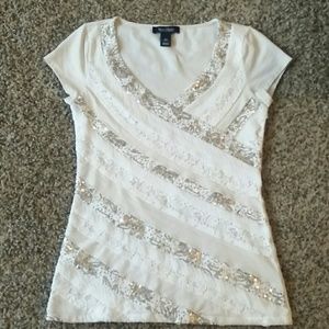 White House Black Market | Sequin and Lace V-Neck